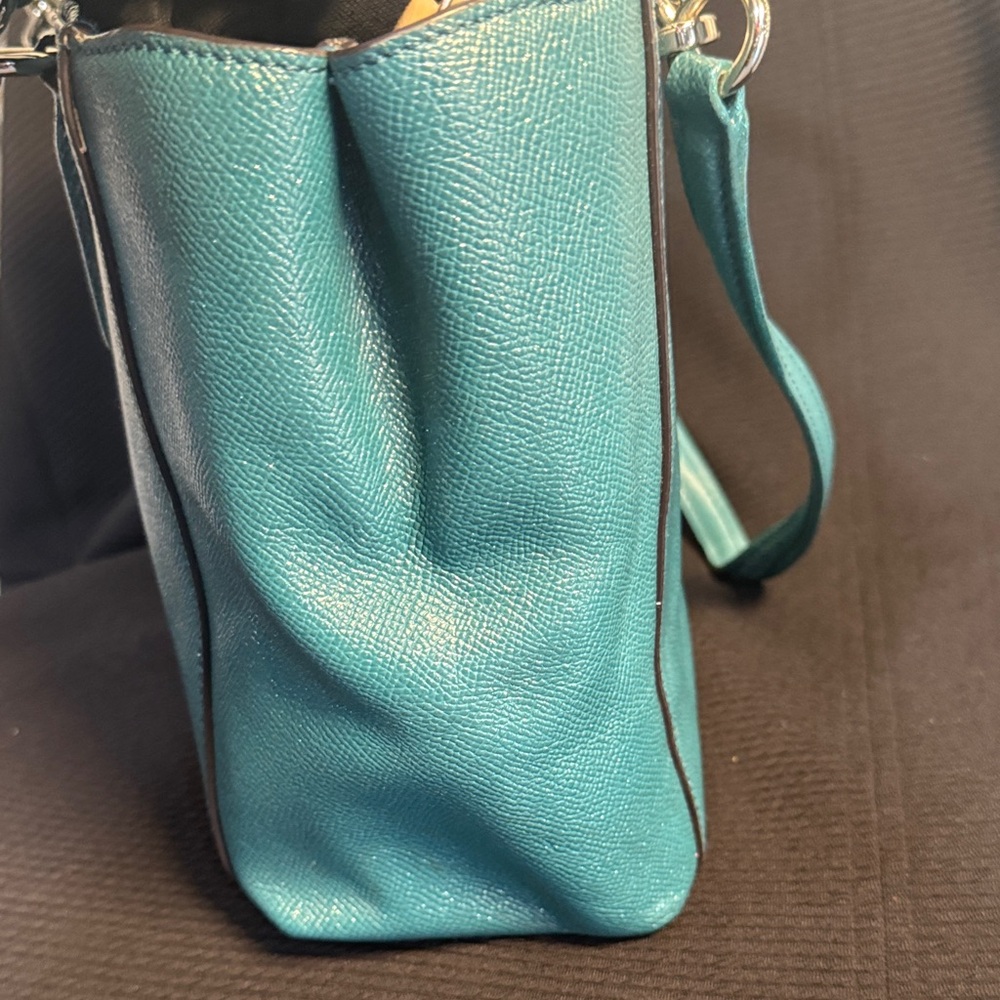 Coach Teal Leather Tote Bag - Picture 6 of 14